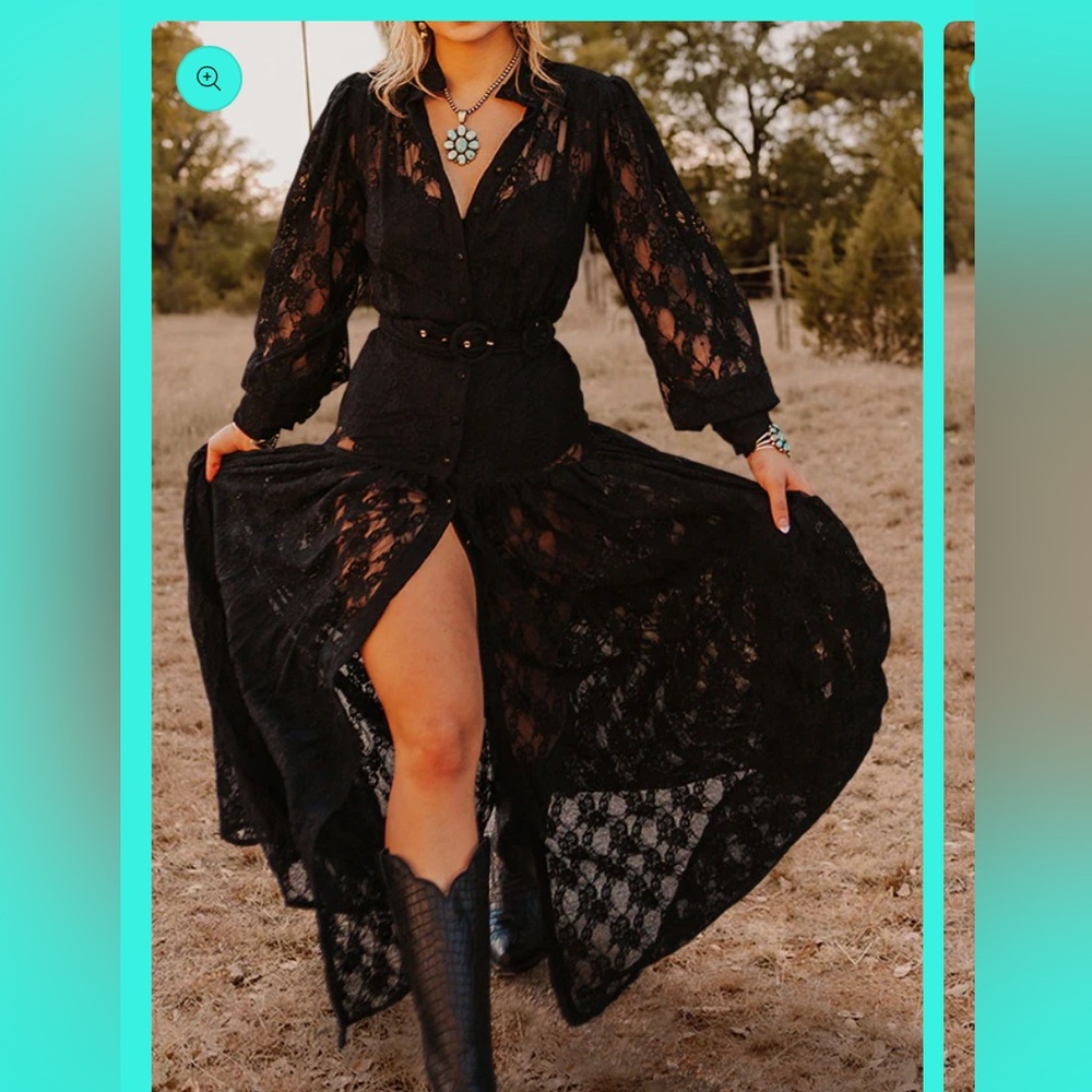 Collar Neckline Button Front Lace Maxi Dress